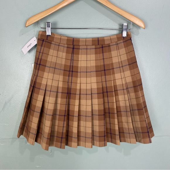 Aritzia Dresses & Skirts - Aritzia Wilfred Juliet‎ Wool Blend Brown Plaid Academia Skirt Pleated Sz 2